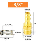 Beefy Brass Swivel Push On Hose Fittings 3/8 Barb To 5/8-18 Inverted Flare, 2 Pack With Rubber Ring Dust Seal, Heavy Duty Union For Fuel Air Liquid Gas Lines, Works With Automotive Marine Workshop Hoses, -65 To 250F, 150 PSI. brass hose fitting and clamp size chart