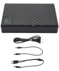 Plug And Play 10400mAh Ups Battery Backup For Routers And Modems with US plug, power indicator, and output cables.
