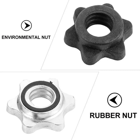 6 Pack Spinlock Dumbbell Collars For 1 Inch Bars, Heavy Duty Steel And PVC Construction, showing environmental and rubber nuts.