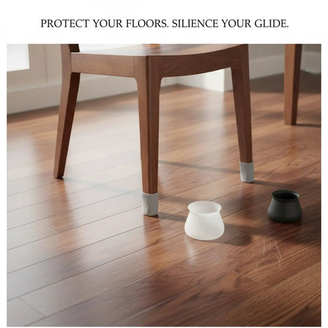 Oval Silicone Chair Leg Caps For Irregular Furniture Legs on wooden chair, with glide pads for tile, laminate floors, floor saver.