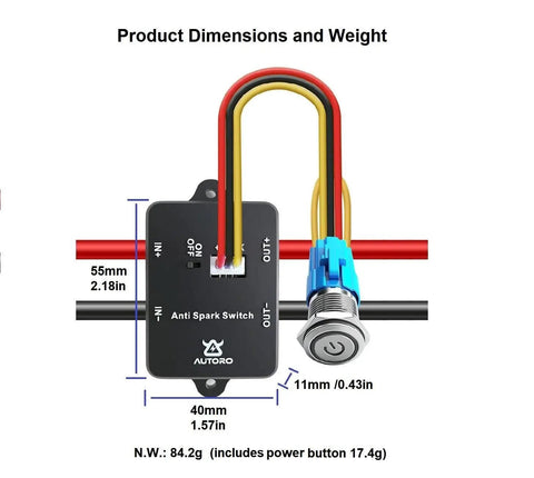 Anti Spark Power Switch 100A 84V DC With XT90 Connector For ESCs And RC Vehicles Beefy High Current Spark Free Protection For LiPo 2S To 20S, 10AWG Wires, S16 Metal Auto Block, Great For Electric Skateboards, RC Cars, Boats And EBikes