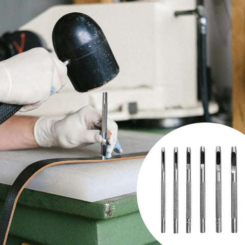 Using Six Piece Beefy Metal Hollow Hole Punch Kit For Leather Belt DIY Crafts 1.5mm To 4mm Hole Punch Set For Leather Paper And Wallet Making Pro Grade Durable Steel Tools