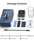 Straight Fire USB4 40Gbps M.2 NVMe SSD Enclosure Docking Station With Low Noise Fan showing package contents and accessories.