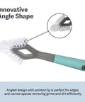 Heavy Duty Tile And Grout Scrub Brush With Angled Tip For Grout Joints, Nonslip Comfort Grip Handle, Gray, Aqua brush on white background