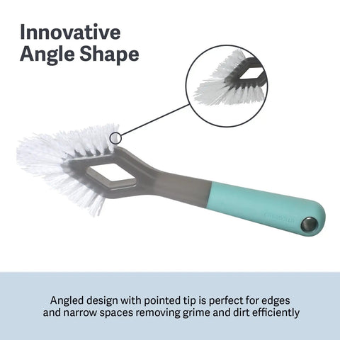 Heavy Duty Tile And Grout Scrub Brush With Angled Tip For Grout Joints, Nonslip Comfort Grip Handle, Gray, Aqua brush on white background