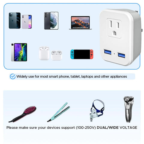 Type G Travel Plug Adapter With 2 USB Ports And 1 AC Outlet for electronic devices and appliances usage guidelines