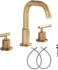 360 Degree Swivel Spout 8 Inch Widespread Two Handle Bathroom Faucet in Antique Brass with Pop Up Drain Deck Mounted Setup