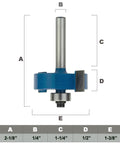 Rabbeting Router Bit With 1/4 Inch Shank, 1/2 Inch Cutting Height, Pro Grade Carbide Tipped With Baked On Teflon Coating