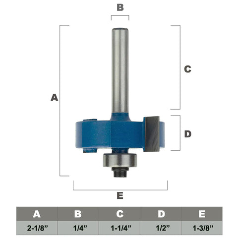Rabbeting Router Bit With 1/4 Inch Shank, 1/2 Inch Cutting Height, Pro Grade Carbide Tipped With Baked On Teflon Coating