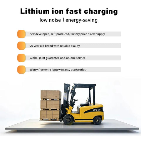 Heavy Duty Electric Forklift With Plug And Play Fast Charging And Zero Turning Radius Four Way Mini Lift Truck on display with boxes.