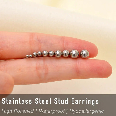 Silver 316L Stainless Steel Ball Stud Earrings Set 2mm To 6mm Range With 15 To 30 Pairs Dope Everyday Jewelry Hypoallergenic For Sensitive Skin Great Gift For Any Style, silver ball studs on fingers