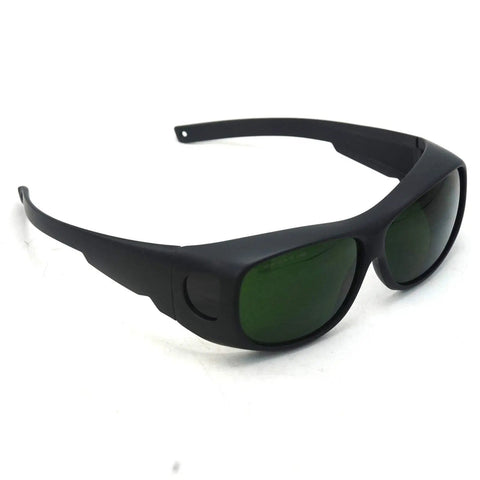 Top Shelf Hella Tough IPL Hair Removal Goggles Featuring OD5 Plus UV400 Lens Protection Complete Five Pack Bundle in black with green lenses.
