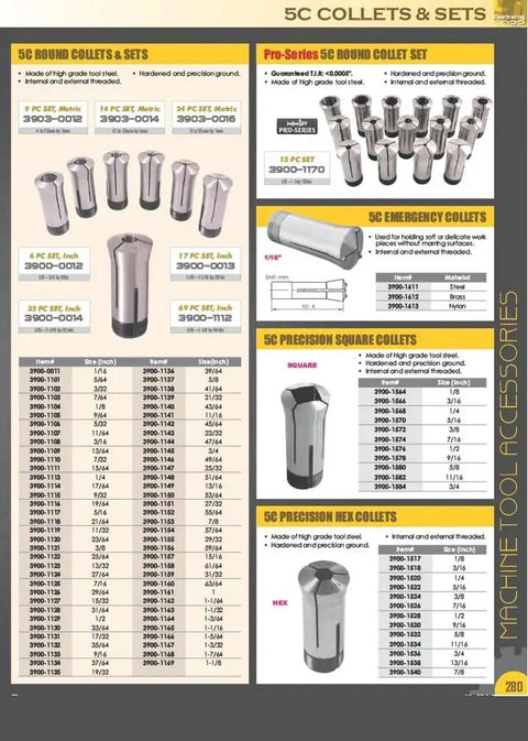 5C Collet Wrench With Durable Steel Head And Ergonomic Handle For Easy Collet Insertion And Removal, Heavy Duty Tool Designed For Quick, Reliable Grips And Fast Setups In Milling, Lathe, And Workshop, shown on 5C collet catalog page
