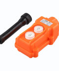2 Way Push Button Switch Rainproof Hoist Pendant Controller for Outdoor Cranes, rugged orange housing with black rubber sleeve