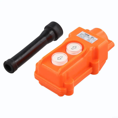 2 Way Push Button Switch Rainproof Hoist Pendant Controller for Outdoor Cranes, rugged orange housing with black rubber sleeve