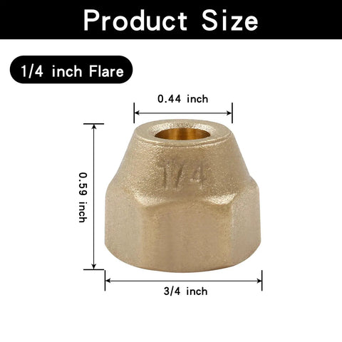 Premium Quarter Inch Brass Flare Nuts 10 Pack Corrosion Resistant Hardware For Fuel Oil Gas And Vacuum Lines Built Tough For High Pressure Auto Repair With Rock Solid Seals Every Time, 1/4 inch flare nut dimensions.