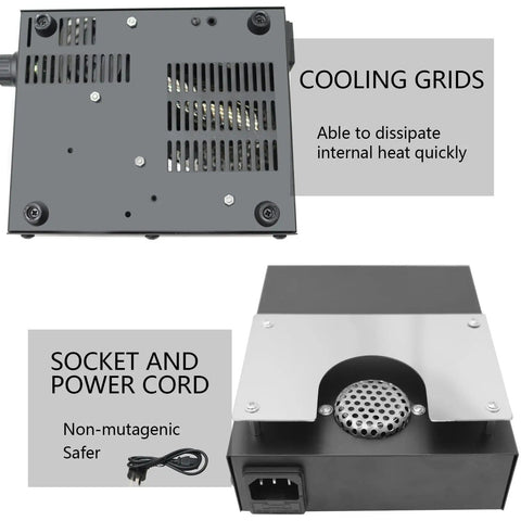 Bottom view of Workhorse Hot Air Preheater Station 853B 220V 540W showing cooling grids and socket with power cord