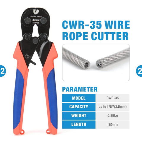 Wire Rope Crimping Tool For Aluminum Oval Sleeves And Ferrules, Heavy Duty Swaging Kit With Wire Rope Cutter, front view