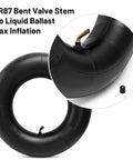 Close-up of Heavy Duty Inner Tube for 4.80/4.00-8 Inch Tires with TR87 Angled Valve, showing valve detail and tire material
