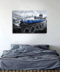 Blue Train On Stone Bridge Wall Art Canvas Print Vintage Locomotive Steam Engine Poster For Living Room Bedroom Decor Modern Home Style 20x30 Inches Unframed