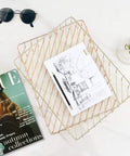 Gold Desk Paper Organizer Tray With Big Capacity For Letters, Mail, Files And Magazines Metal Letter Tray on a marble desk