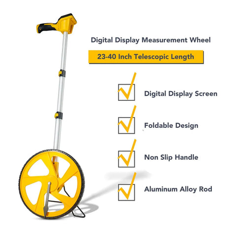 Digital Measuring Wheel With Backlit Display Telescopic Rolling Measuring Tool For Indoor Outdoor Distance Measurement, 23-40 inch, foldable design.