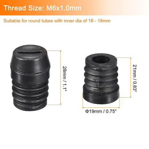 4 Pcs Round Tube Leveling Inserts With Adjustable Feet For 19mm OD Tubes M6 1.0mm Thread Black Plastic End Caps details