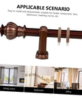 Two Pack Wooden Curtain Rings With Smooth Glide For Curtains, Walnut Finish, displayed on rod in home and office settings