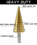 Premium Step Drill Bit Set One Eighth Inch Through One Inch HSS Titanium Coated Cone Bits For Metal Aluminum Copper Plastic