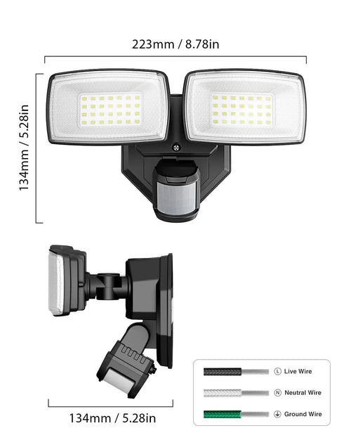 Solid Setup Dual Head Motion Sensor Outdoor Security Light Pumping Out Hella Bright 3200 Lumens With Crisp 6500K Glow, Hardwired Flood Lamp Offering Smooth Motion Tracking And Knockout Weather Shield For Yard Or Garage, Black
