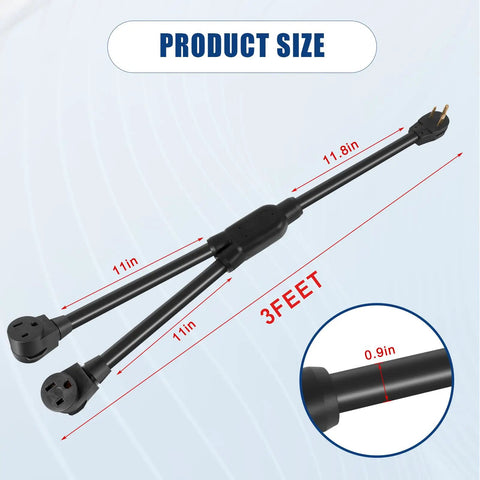 No Nonsense Heavy Duty 50 Amp Nema 6-50 Welder Splitter Adapter Cable 3 feet long with dual outlets and measurements.