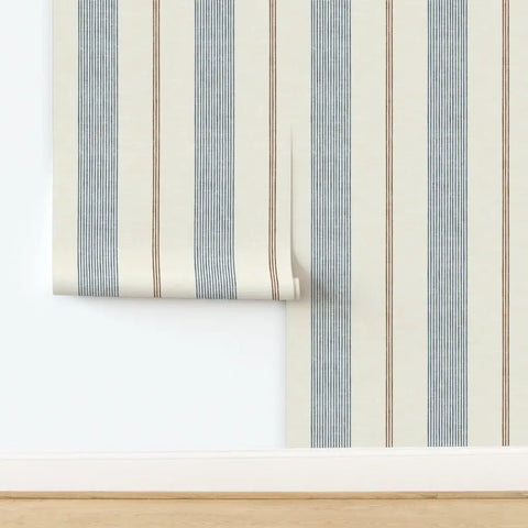 Top Tier Striped Modern PVC Free Wallpaper With Matte Linen Look Built Tough For Kitchens Bathrooms And Mudrooms Paste To Paper Application showing rolled design.