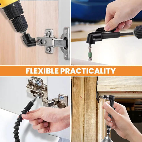 Tough As Nails 17 Piece Flexible Drill Bit Extension Kit With Pro Grade 360 Rotating Socket Adapter in use drilling hard-to-reach areas.