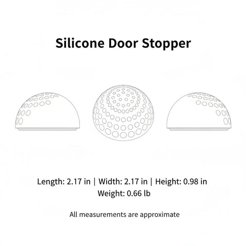 Illustration of Peel And Stick Silicone Door Stopper No-Drill Self-Adhesive Wall Bumper with size details