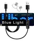 Blue LED Car Light Sign With USB Type-C Touch Control And Suction Cup Mount shown with USB cord and suction cups