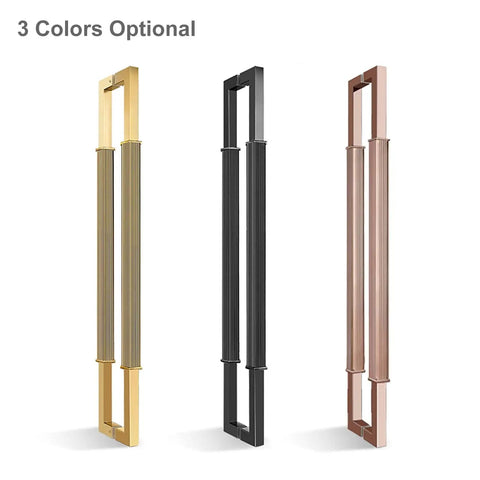 Sliding Barn Door Handle Set With Two Sided Pull And Push, Built Tough Stainless Steel 304, showing gold, black, and copper options.