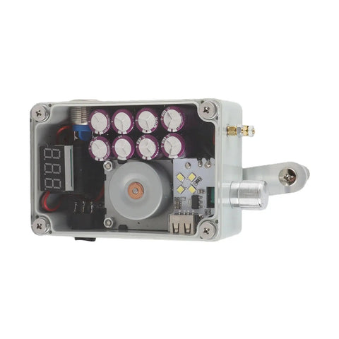 Portable Hand Crank Generator For Emergency Power On The Go, no batteries, compact clear casing showing internal components