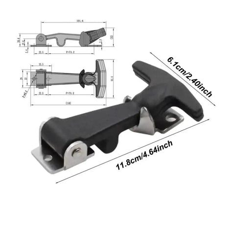 Beefy Rubber Latch Set 4 Pack With Stainless Steel Buckles And Spring Tension dimensions shown in technical drawing