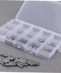 Pro Grade Square Parallel Pin Set With Flat Head Machine Pins, 140-Piece Assortment, visible in a plastic storage box