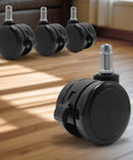 Brake Twin Caster Wheels for Chairs, Universal 2 Inch Replacement Castors, Smooth Silent Rollers, Durable Plastic, Black, Set of 5