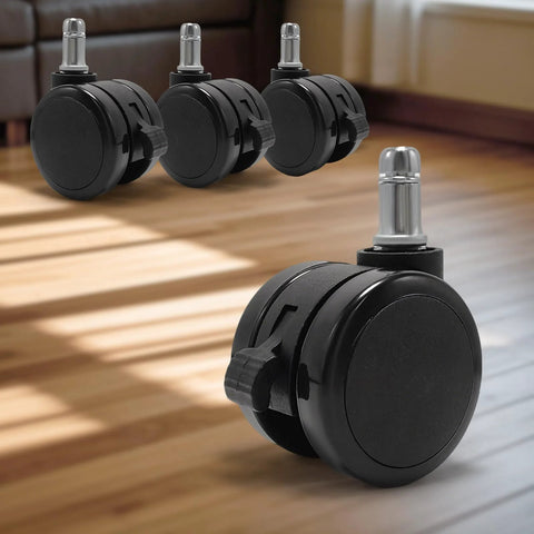 Brake Twin Caster Wheels for Chairs, Universal 2 Inch Replacement Castors, Smooth Silent Rollers, Durable Plastic, Black, Set of 5