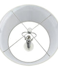 Top view of cream linen drum shade for Faceted Metal Floor Lamp With Stacked Column Base, Aged Pewter Finish, Hadley Collection.