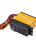 Knockout 30 Kg Digital RC Servo With Heavy Duty Metal Gears And Precision 25T Horn CNC Aluminum Case Double Ball Bearings Rock Solid Build Ready To Roll For 1/10 Scale Trucks side view with wiring.