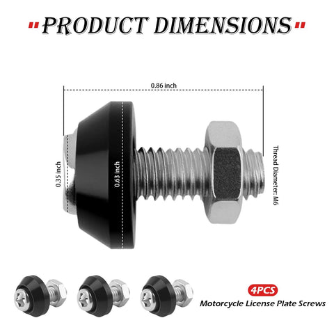 4Pcs Motorcycle License Plate Screw Kit with sturdy bolts and precise dimensions for quick no fuss fastening and plate decor.