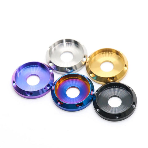 Colorful washers from the Ti-6Al-4V Titanium UFO Head Screws With Belleville Washers Set, CNC Precision Machined, M4 To M10, Four Pack.