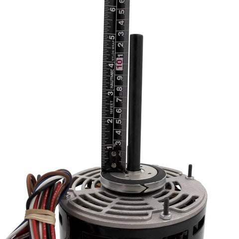 Close-up of Blower Motor 1/2 HP 1 Phase 3 Speed 120V 1075 RPM Direct Drive Sleeve Bearing 48 Frame for HVAC with ruler for scale