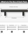 Package contents for 30 Pack Matte Black T Bar Cabinet Pulls, 6 Inch Length With 3-3/4 Inch Hole Centers, includes three screw sizes.