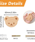 Size details of Bear Shaped Wooden Knobs 6 Pieces Single Hole Beech Wood Cabinet Handles with screws and expansion tubes