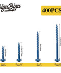 Outdoor Ready Pocket Hole Screws Kit 400 Piece Assortment In Four Sizes #8 X 1 In, 1-1/4 In, 2 In, 2-1/2 In, Coarse Thread Self Tapping