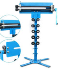 Bead Roller For Sheet Metal With Twelve Dies, Heavy Duty Rotary Beading Machine, showing side view and close-ups of rollers.